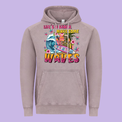 Lifes A Beach Make Some Waves Vintage Hoodie Designed By Texasbilliewilder