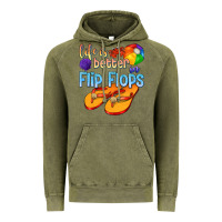 Vintage Olive life is better in flip flops Vintage Hoodie - texasbilliewilder