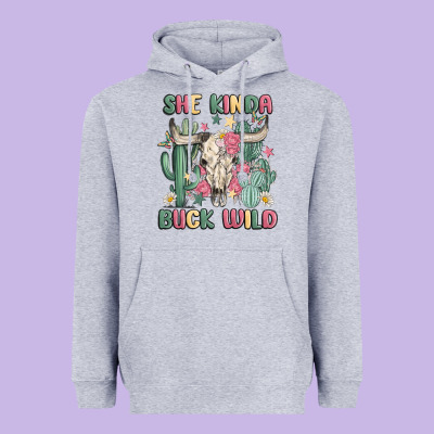 She Kinda Buck Wild Heavyweight Hoodie Designed By Maliassmallbusiness