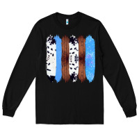 Black Western Farm Life Cowhide Wood Blue Glitter Brush Stroke Long Sleeve Tee - Bettercallsaul