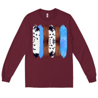 Burgundy Western Farm Life Cowhide Wood Blue Glitter Brush Stroke Long Sleeve Tee - Bettercallsaul