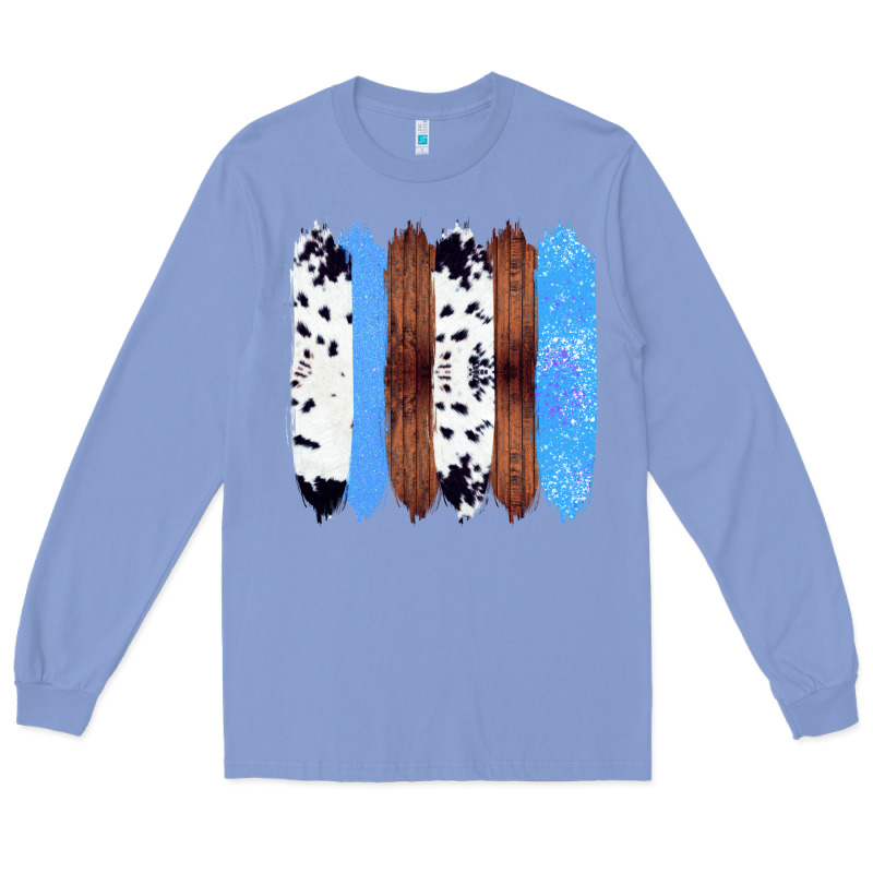 Western Farm Life Cowhide Wood Blue Glitter Brush Stroke Long Sleeve Tee by Bettercallsaul | Teevron
