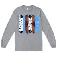 Heather Grey Western Farm Life Cowhide Wood Blue Glitter Brush Stroke Long Sleeve Tee - Bettercallsaul
