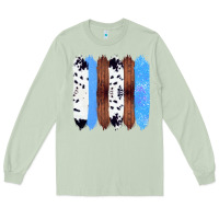 Matcha Western Farm Life Cowhide Wood Blue Glitter Brush Stroke Long Sleeve Tee - Bettercallsaul