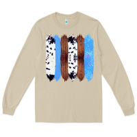 Mushroom Western Farm Life Cowhide Wood Blue Glitter Brush Stroke Long Sleeve Tee - Bettercallsaul