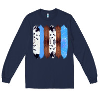 Navy Western Farm Life Cowhide Wood Blue Glitter Brush Stroke Long Sleeve Tee - Bettercallsaul