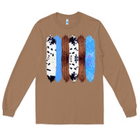 Toasted Coconut Western Farm Life Cowhide Wood Blue Glitter Brush Stroke Long Sleeve Tee - Bettercallsaul