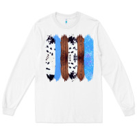 White Western Farm Life Cowhide Wood Blue Glitter Brush Stroke Long Sleeve Tee - Bettercallsaul