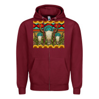 Burgundy bull skulls gemstones and cactus with leopard and aztec Zipper Hoodie - Artiststas