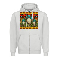 Dove Grey bull skulls gemstones and cactus with leopard and aztec Zipper Hoodie - Artiststas