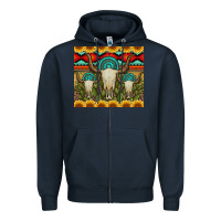 Navy bull skulls gemstones and cactus with leopard and aztec Zipper Hoodie - Artiststas