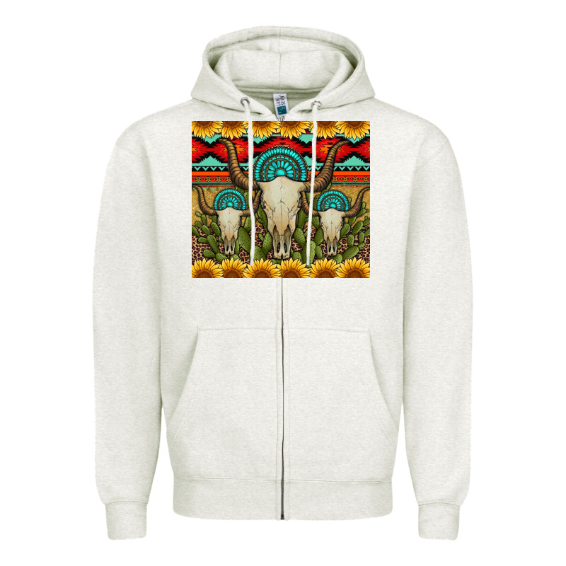 Bull Skulls Gemstones And Cactus With Leopard And Aztec Zipper Hoodie by Artiststas | Teevron