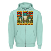 Seafoam bull skulls gemstones and cactus with leopard and aztec Zipper Hoodie - Artiststas