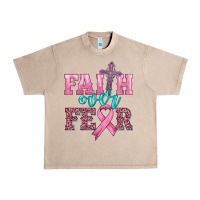 French Oak faith over fear with cross and ribbon Urban Heavy Tee - HRA Design Shop