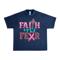 Navy faith over fear with cross and ribbon Urban Heavy Tee - HRA Design Shop