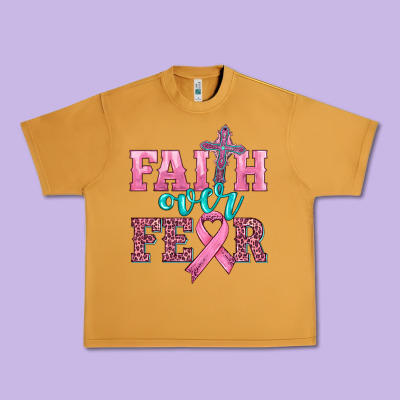 Faith Over Fear With Cross And Ribbon Urban Heavy Tee Designed By Hra Design Shop