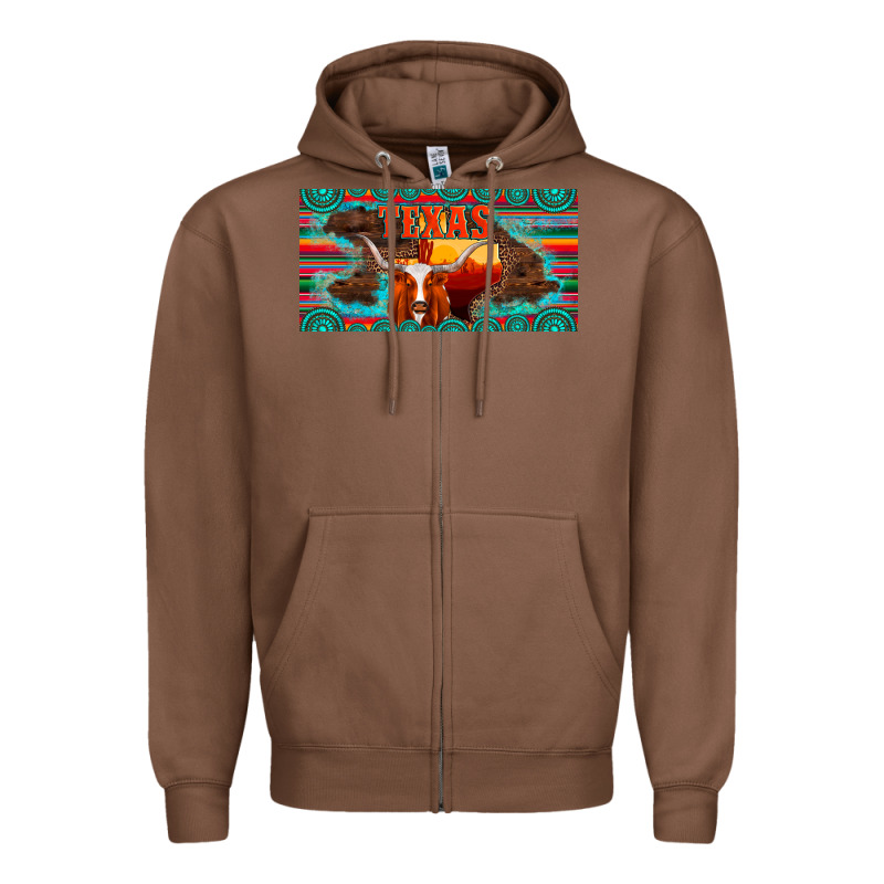 Texas And Map With Longhorn Serape Gemstone Licanse Plate Zipper Hoodie by Artiststas | Teevron