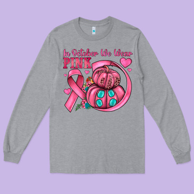 In October We Wear Pink Long Sleeve Tee Designed By Jahusdesignshop