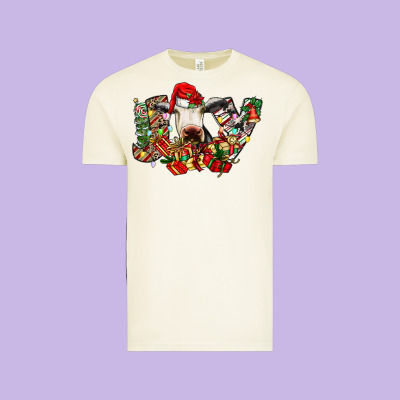 Christmas Joy Cow Vintage Tee Designed By Cowhidedigitalart