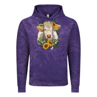 Cloud Purple charolais cattle with sunflowers Vintage Hoodie - RanaPortraitStore
