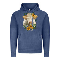 Vintage Denim charolais cattle with sunflowers Vintage Hoodie - RanaPortraitStore