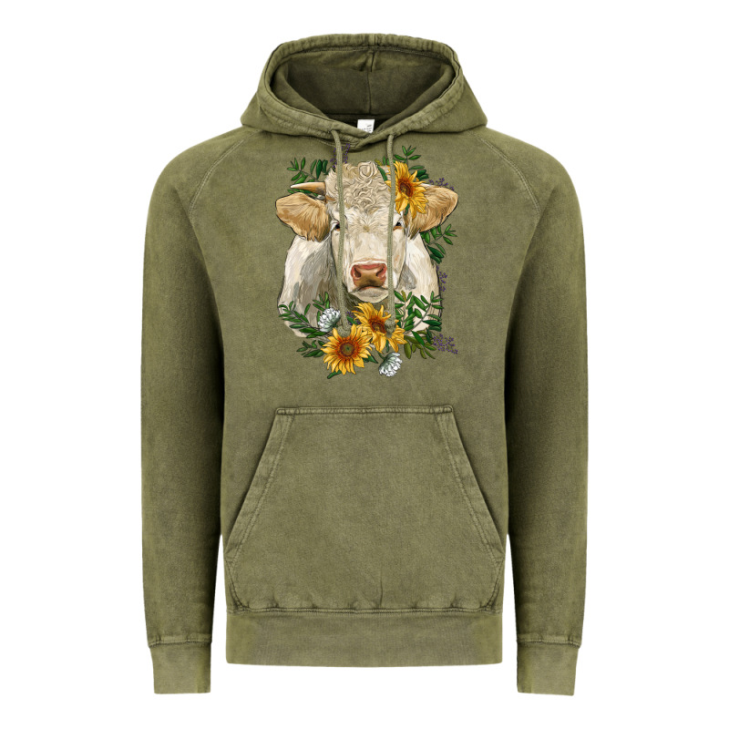 Charolais Cattle With Sunflowers Vintage Hoodie by RanaPortraitStore | Teevron