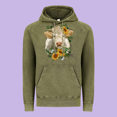 Charolais Cattle With Sunflowers Vintage Hoodie Designed By Ranaportraitstore