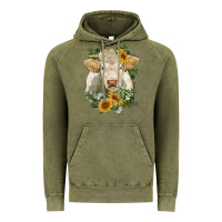 Vintage Olive charolais cattle with sunflowers Vintage Hoodie - RanaPortraitStore