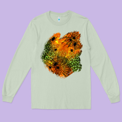 Spider Leopard  Halloween Patch Long Sleeve Tee Designed By Bundleandbundleshop