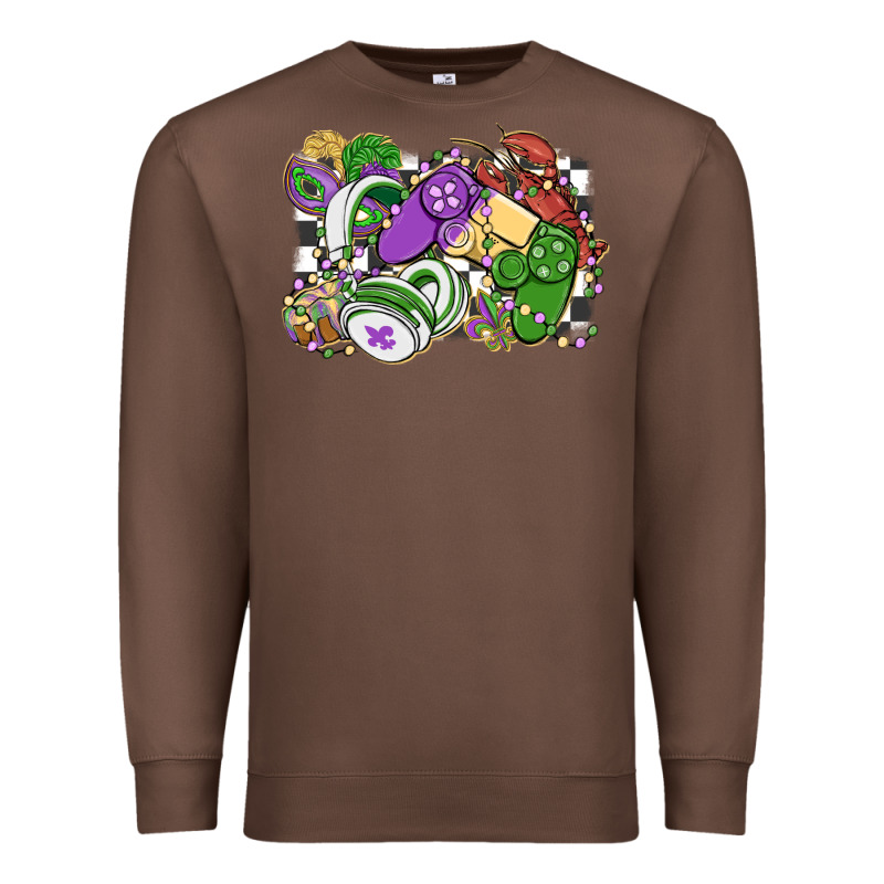 Gamer Mardi Gras Game Controller Premium Sweatshirt by MaliasSmallBusiness | Teevron