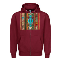 Burgundy gemstone flowers arrow with leopards and serape Zipper Hoodie - Artiststas
