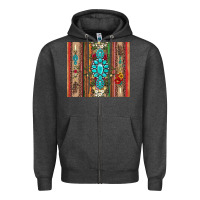 Charcoal Heather gemstone flowers arrow with leopards and serape Zipper Hoodie - Artiststas