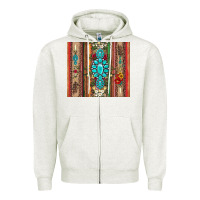 Oatmeal Heather gemstone flowers arrow with leopards and serape Zipper Hoodie - Artiststas