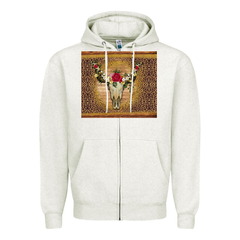 Bull Skull Flowers Glitter And Leopard Zipper Hoodie by Artiststas | Teevron