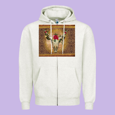 Bull Skull Flowers Glitter And Leopard Zipper Hoodie Designed By Artiststas