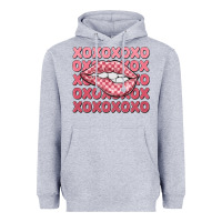 Heather Grey xoxo checker lips Heavyweight Hoodie - MaliasSmallBusiness