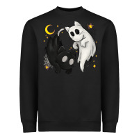Black Ghost Cats with Balance Halloween Heavyweight Sweatshirt - texasbilliewilder