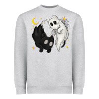 Heather Grey Ghost Cats with Balance Halloween Heavyweight Sweatshirt - texasbilliewilder