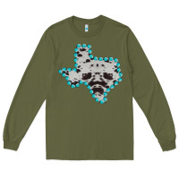 Army Green Texas Map Cowhide Turquoise Gemstone Long Sleeve Tee - Bettercallsaul