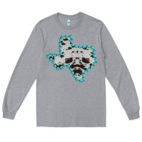 Heather Grey Texas Map Cowhide Turquoise Gemstone Long Sleeve Tee - Bettercallsaul