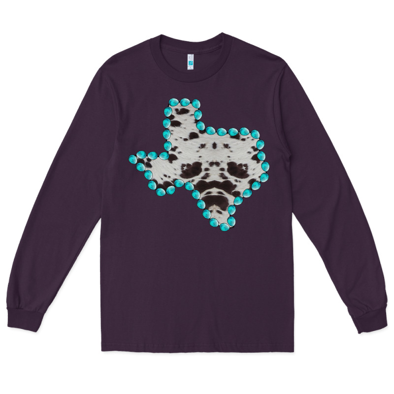 Texas Map Cowhide Turquoise Gemstone Long Sleeve Tee by Bettercallsaul | Teevron