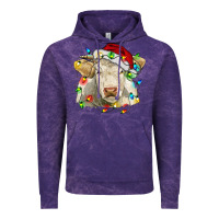 Cloud Purple charolais cattle cow with christmas lights and hat Vintage Hoodie - RanaPortraitStore