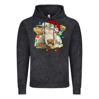 Vintage Black charolais cattle cow with christmas lights and hat Vintage Hoodie - RanaPortraitStore