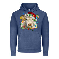Vintage Denim charolais cattle cow with christmas lights and hat Vintage Hoodie - RanaPortraitStore