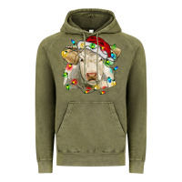 Vintage Olive charolais cattle cow with christmas lights and hat Vintage Hoodie - RanaPortraitStore