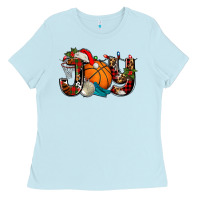 Baby Blue joy with basketball and santa's hat Ladies Tee - AdoDesignShop