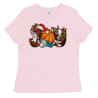 Bubblegum Pink joy with basketball and santa's hat Ladies Tee - AdoDesignShop