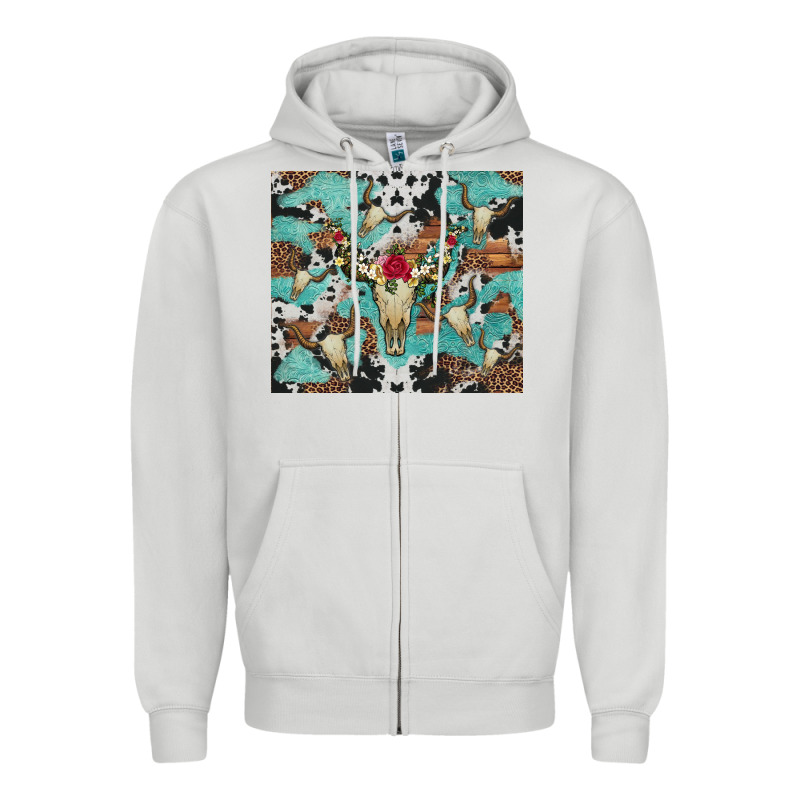 Bull Skull Flowers Cowhides And Leopard Zipper Hoodie by Artiststas | Teevron