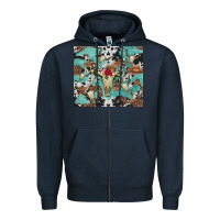 Navy bull skull flowers cowhides and leopard Zipper Hoodie - Artiststas