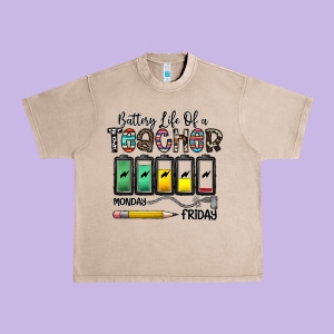 Battery Life Of A Teacher Monday Friday Urban Heavy Tee Designed By Cowhidedigitalart